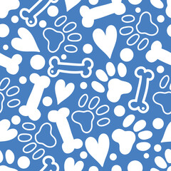 Plakat Paw prints. Funny children's seamless pattern. Can be used in textile industry, paper, background, scrapbooking.Vector.