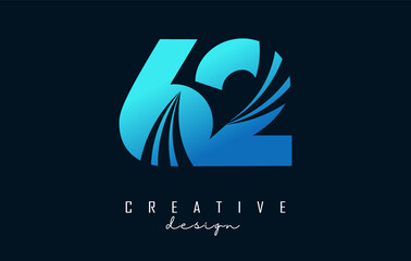 Fototapeta premium Creative number 62 logo with leading lines and road concept design. Letter with geometric design. Vector Illustration with number and creative cuts.