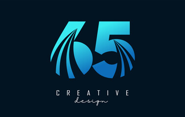 Creative number 65 logo with leading lines and road concept design. Letter with geometric design. Vector Illustration with number and creative cuts.