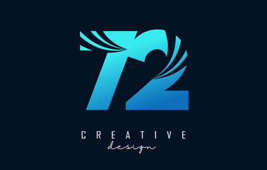 Creative number 72 logo with leading lines and road concept design. Letter with geometric design. Vector Illustration with number and creative cuts.