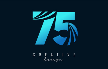 Creative number 75 logo with leading lines and road concept design. Letter with geometric design. Vector Illustration with number and creative cuts.