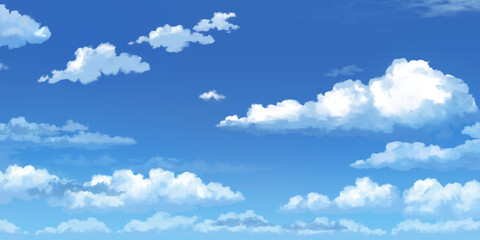 Clouds in a Clear Sky 04, Anime background, 2D Illustration.