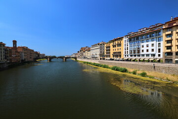 Fototapeta premium Scenic View of Ponte Santa Trinita over the Arno River, Florence, Italy.