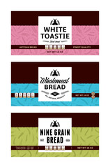 Bread labels in modern style. Vector bakery illustrations and cereal crops patterns