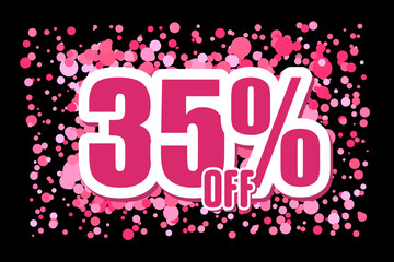 Off 35 Price labele sale promotion market. banner clearance Pink confetti on black background