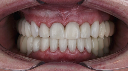 bonded dental crowns and bridges in the patient's mouth
