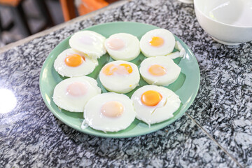 Breakfast food with soft-boiled  Onsen eggs  Thai style