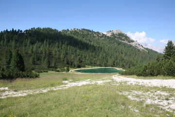 Lake in the Faloria, Dolomites Mountains, Italy - 523373612