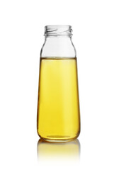 Glass bottle of vegetable oil isolated.