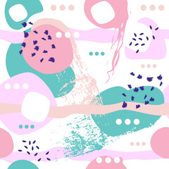 Abstract seamless pattern. Hand drawn various shapes and doodle objects, texture dot shapes. Modern abstract design for paper, cover, fabric, interior decor and other users. Vector illustration.