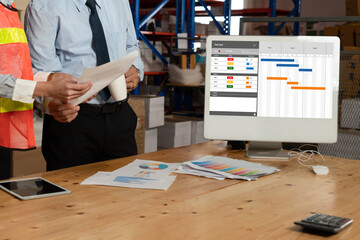 Project planning software for modish business project management on the computer screen showing...