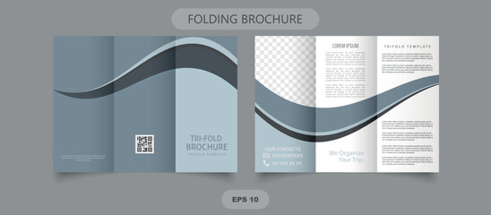 Gray brochure trifold design template wave curves
