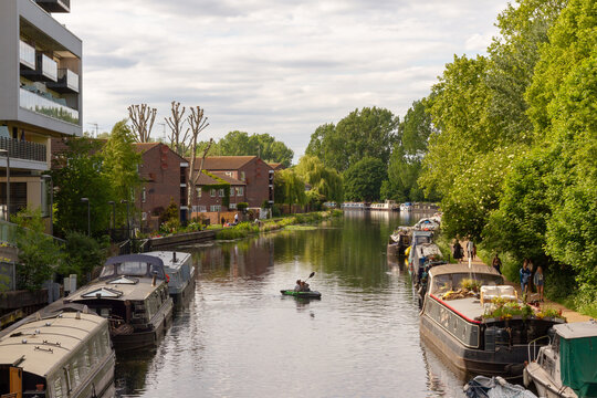 London, Uk, 17th of May, 2020: Sunlight on the river Lee in Hackney.