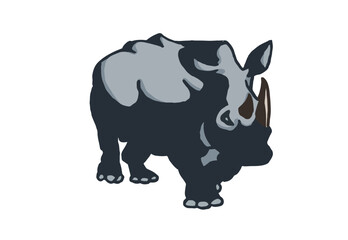 Vector color  illustration of rhino isolated on white background, grey rhinoceros 