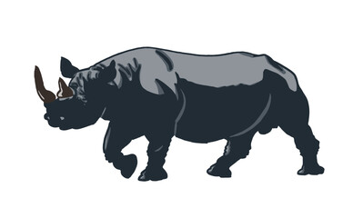 Obraz na płótnie Canvas Vector color illustration of rhino isolated on white background, grey rhinoceros 