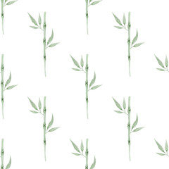 Bamboo branches, seamless pattern, watercolor illustration.