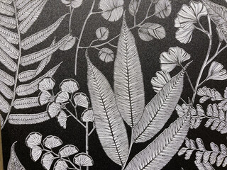 Dessin stylisé et moderne de feuilles - Papier-peint de tapisserie pouvant servir de fond et de texture