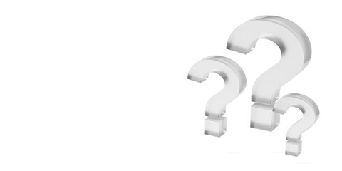 Three frosted glass question marks over white background, idea, solution or question or communication business concept background