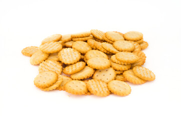 Stacked of crackers isolated on white background.