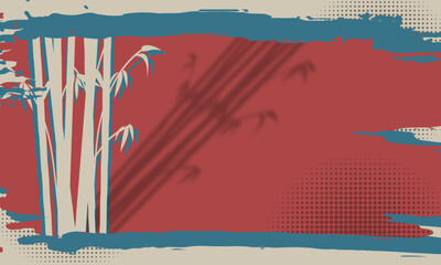 red and blue bamboo background in abstract grunge brush with halftone dot pattern elements Retro cartoon ideas for your graphic design, banner or poster. vector illustration
