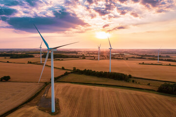 Landscape with Turbine Green Energy Electricity, Windmill for electric power production, Wind turbines generating electricity. Aerial view of wind turbine farm. electricity generator wind turbines. 