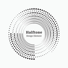 Halftone dotted background circularly distributed. Halftone effect vector pattern, texture, frame. Circle dots isolated on the white background. Border logo icon. Draft emblem for design.