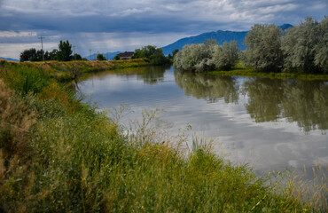 Rainstorm in the mountains in the Cutler marsh, Cache Valley, Utah