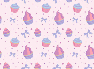 Seamless pattern with cupcakes in vector