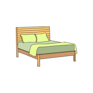 Bed colorful doodle illustration in vector. Bed colorful icon in vector. Bed illustration.