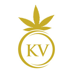 Letter KV Marijuana Logo. Cannabis Logo Sign For Therapy, Medical and Health Care