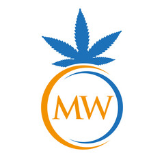 Letter MW Marijuana Logo. Cannabis Logo Sign For Therapy, Medical and Health Care