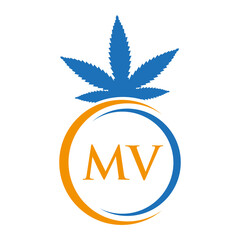 Letter MV Marijuana Logo. Cannabis Logo Sign For Therapy, Medical and Health Care