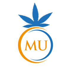 Letter MU Marijuana Logo. Cannabis Logo Sign For Therapy, Medical and Health Care
