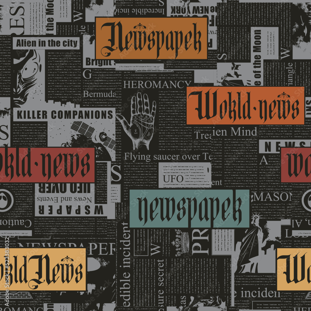Poster seamless pattern with a collage of newspaper clippings. abstract background with unreadable text, ti