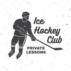 Hockey club logo, badge design. Concept for shirt or logo, print, stamp or tee. Winter sport. Vector illustration. Hockey championship.