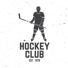 Hockey club logo, badge design. Concept for shirt or logo, print, stamp or tee. Winter sport. Vector illustration. Hockey championship.