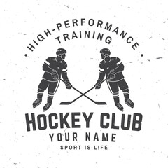 Hockey club logo, badge design. Concept for shirt or logo, print, stamp or tee. Winter sport. Vector illustration. Hockey championship.