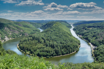 bend of the river Saar, Germany, panorama view