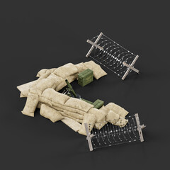 Isometric view Armed military watchtower, military trench and defensive position, 3d rendering