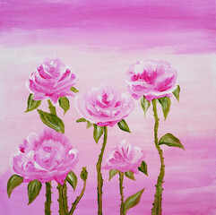 pink white roses oil painting