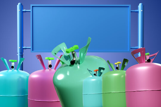 Freon in the cylinder. Gas for the refrigerator in the cylinder. Freon refueling refrigerators and refrigerators 3d image