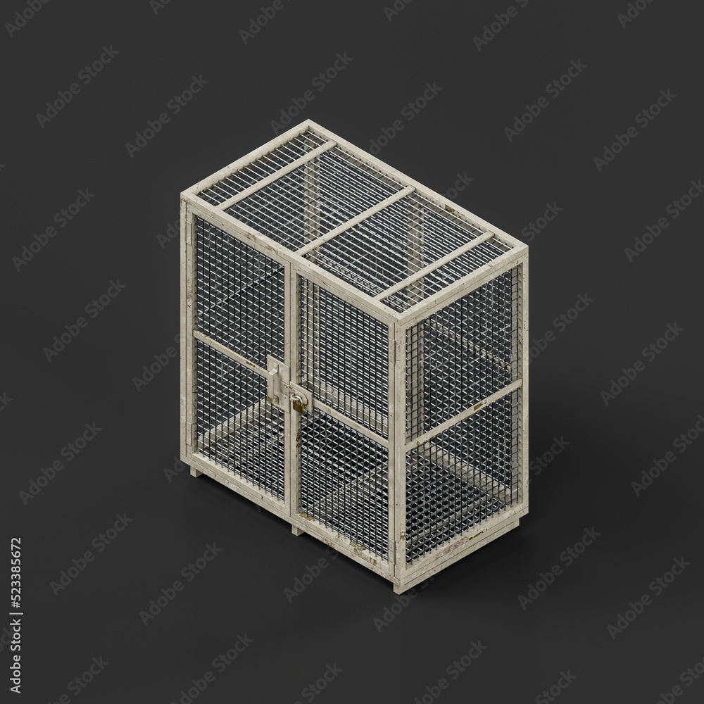 Wall mural Isometric view Industrial or military wire locker, lattice animal cage,3d rendering