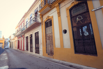 Colorful colonial buildings, Havana, Cuba,Old Havana downtown Street - Havana, Cuba