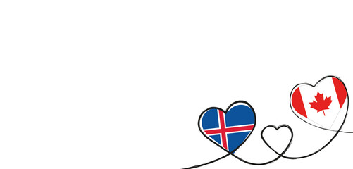 Drei verbundene Herzen mit der Flagge von Kanada und Island 