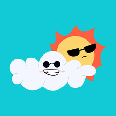 Fototapeta premium Sun with happy and smiling cloud character