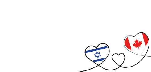 Drei verbundene Herzen mit der Flagge von Kanada und  Israel