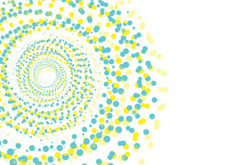 Geometric dot spiral abstract background vector. Colorful 3D halftone circle shape, twist movement pattern. Round helix texture element, whirl motion concept. Modern art graphic backdrop illustration.