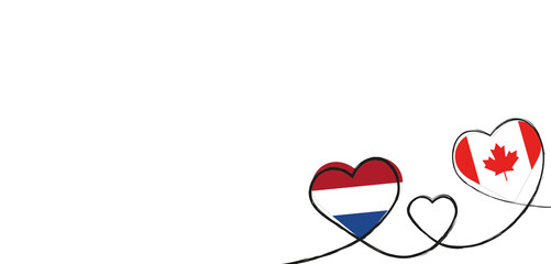 Drei verbundene Herzen mit der Flagge von Kanada und der Niederlande 