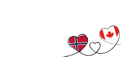 Drei verbundene Herzen mit der Flagge von Kanada und Norwegen 