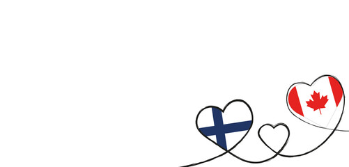 Drei verbundene Herzen mit der Flagge von Kanada und  Finnland
